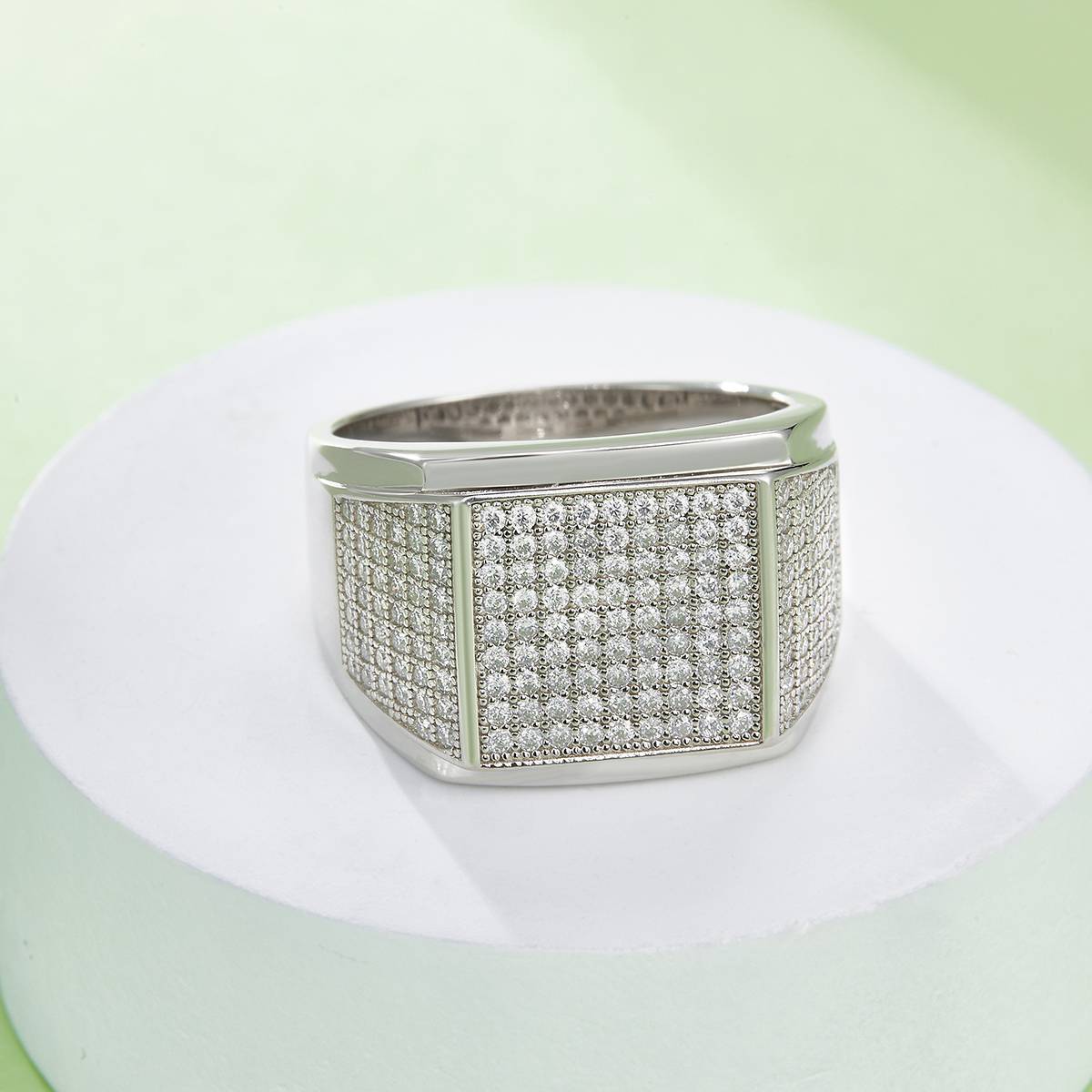R3878 Luxury Set S925 Silver Plated Platinum Moissanite Diamond Men's Ring, Limestone D-Grade 1.0 Carat